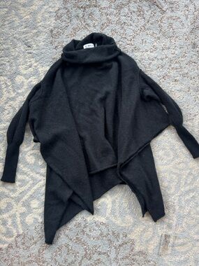 27 Miles Malibu Cashmere Poncho Long Sleeve Turtleneck Sweater Black XS